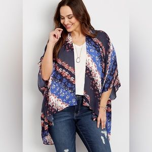 Maurices Open Front Floral Patterned Kimono Boho Wrap Blue Red Black Plus Sz 0/1